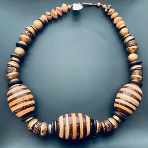 Vintage NECKLACE Earthy African COCONUT SHELL  NECKLACE- HANDMADE- NEW CONDITION